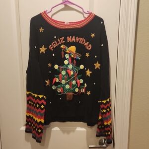 Holiday Time Festive Ugly Christmas Sweater with Colorful Tree Design